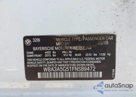 2015 BMW 328I z USA, uszkodzony, nr VIN WBA3A5G51FNS89472